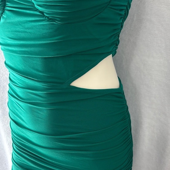 Green Ruched Cut Out Mini Dress - Picture 2 of 6